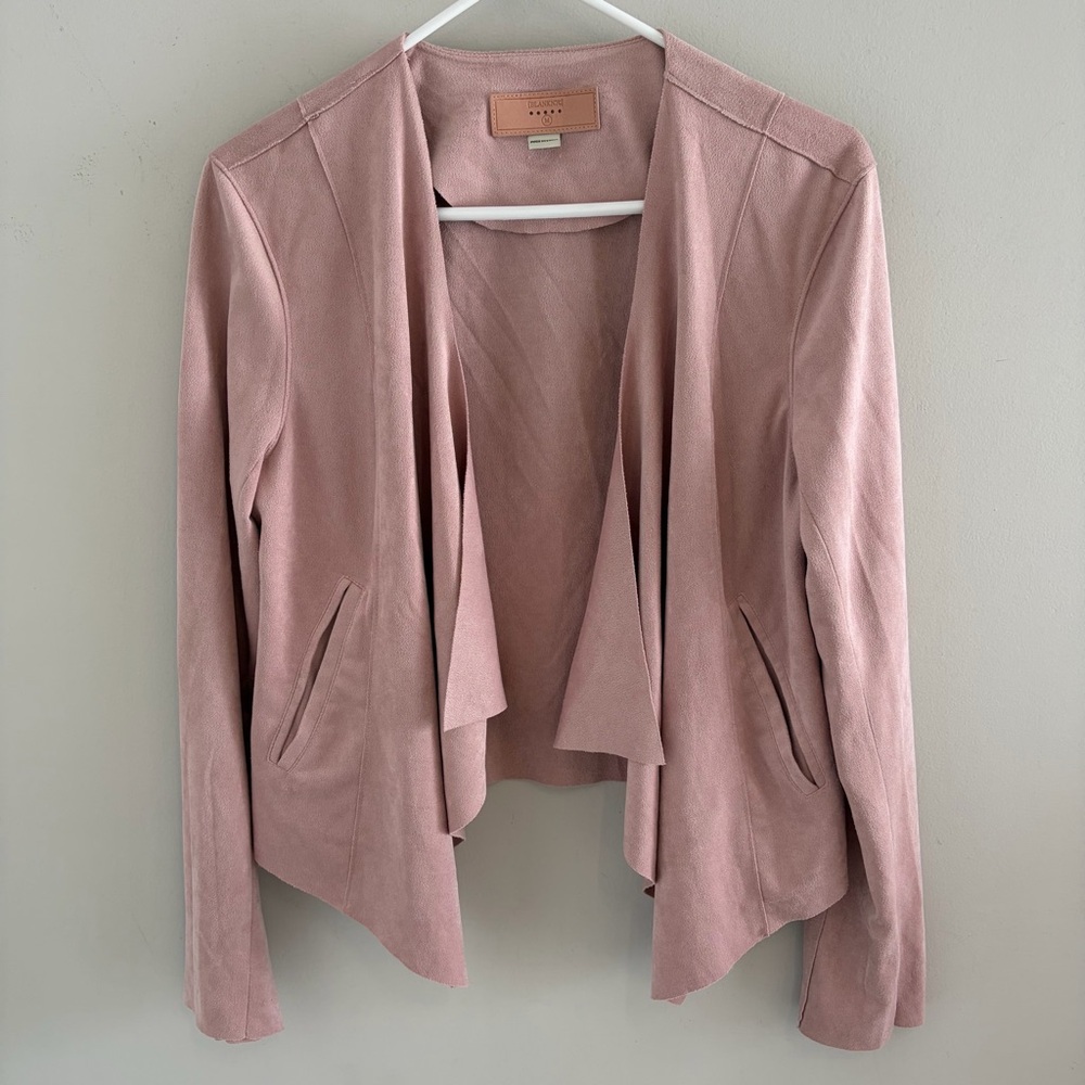 Blank NYC Pink Faux Suede Open Front Drape Jacket.